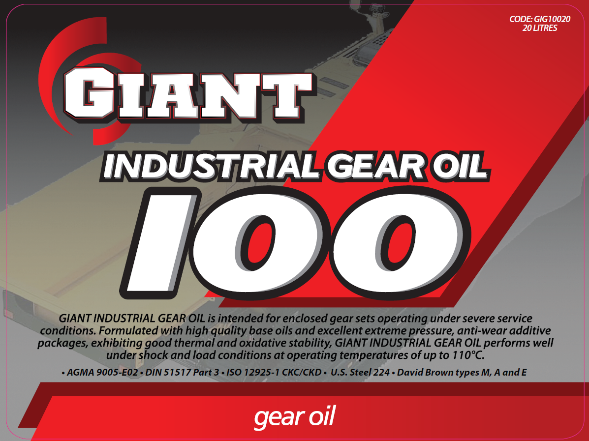 GIANT INDUSTRIAL GEAR OIL 100 – Available sizes: 20L